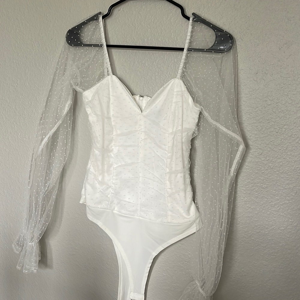 White mesh sleeve bodysuit